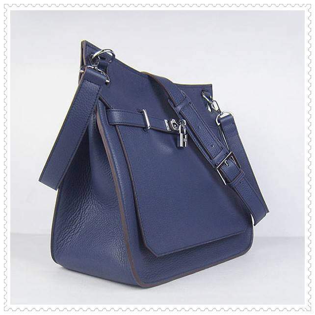 Hermes Jypsiere shoulder bag dark blue with silver hardware - Click Image to Close